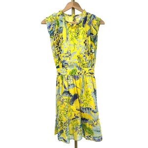 Banjanan Hyacinth Silk A Line Floral Dress Medium Lisbon Garden Yellow Tropical